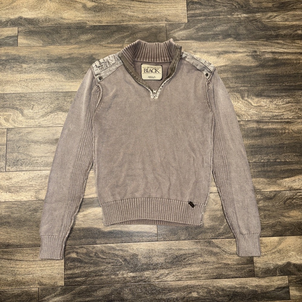 Buckle Black Quarter-Zip Pullover Sweater Slim Fit Men's XS Brown Ribbed Collar